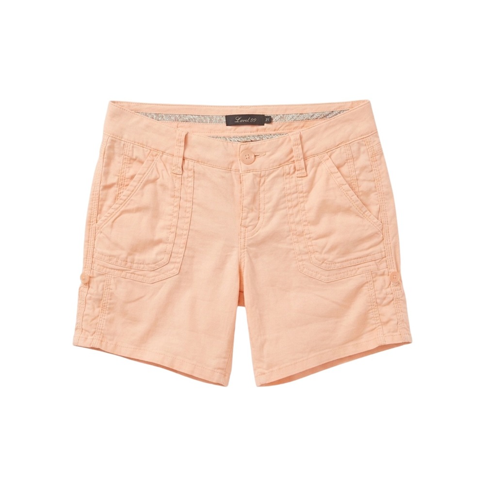 Anthropologie Level 99 Peach Linen Tencel Blend Roll-Tab Utility Shorts Women 27